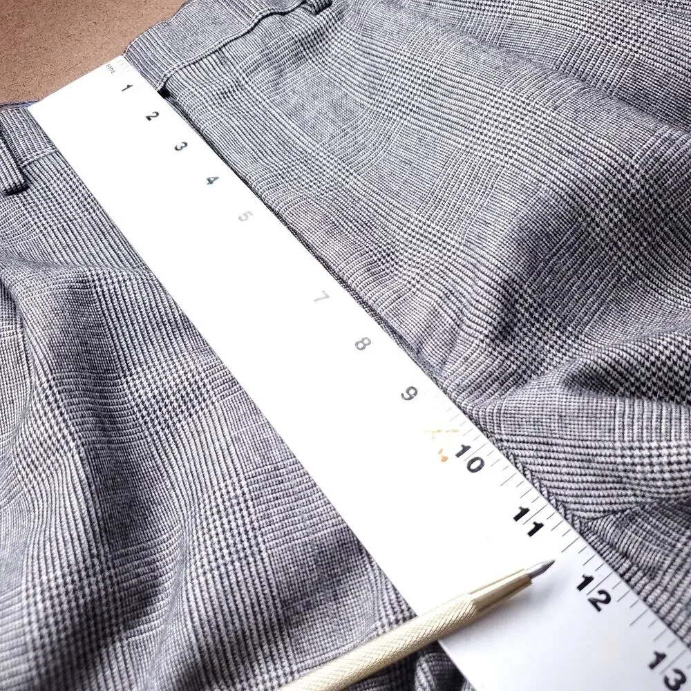 Lauren Ralph Lauren Wool Pleated Cuffed Dress Pants Men 36x30 Gray Glen Plaid